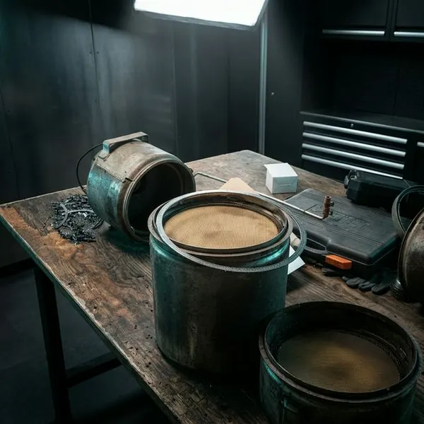 Stor DPF från en amerikansk husbil med förstörda grafitpackningar