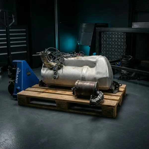 Minsta och största DPF filtret vi rengjort sida vid sida på en pall